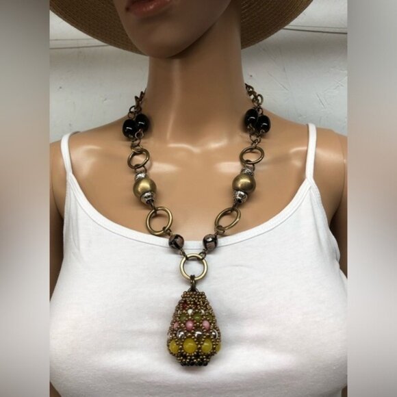 Anthropologie Pam Hiran Beaded Teardrop Pendant Necklace - Picture 3 of 8